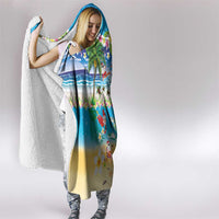 Polynesian Merry Christmas Hooded Blanket Funny Santa Beach Tropical Plant and Turtle - Polynesian Pride