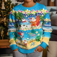 Polynesian Merry Christmas Kid Ugly Christmas Sweater Funny Santa Beach Tropical Plant and Turtle - Polynesian Pride