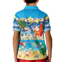 Polynesian Merry Christmas Kid Polo Shirt Funny Santa Beach Tropical Plant and Turtle LT03 - Polynesian Pride