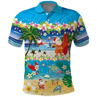 Polynesian Merry Christmas Polo Shirt Funny Santa Beach Tropical Plant and Turtle LT03 Multicolor - Polynesian Pride