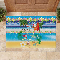Polynesian Merry Christmas Rubber Doormat Funny Santa Beach Tropical Plant and Turtle - Polynesian Pride
