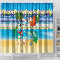 Polynesian Merry Christmas Shower Curtain Funny Santa Beach Tropical Plant and Turtle - Polynesian Pride