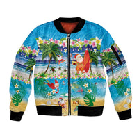 Polynesian Merry Christmas Sleeve Zip Bomber Jacket Funny Santa Beach Tropical Plant and Turtle - Polynesian Pride