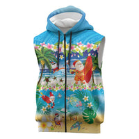 Polynesian Merry Christmas Sleeveless Zip Hoodie Funny Santa Beach Tropical Plant and Turtle - Polynesian Pride