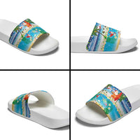 Polynesian Merry Christmas Slide Sandals Funny Santa Beach Tropical Plant and Turtle - Polynesian Pride