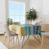 Polynesian Merry Christmas Tablecloth Funny Santa Beach Tropical Plant and Turtle - Polynesian Pride