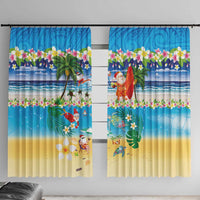 Polynesian Merry Christmas Window Curtain Funny Santa Beach Tropical Plant and Turtle - Polynesian Pride
