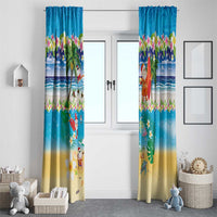 Polynesian Merry Christmas Window Curtain Funny Santa Beach Tropical Plant and Turtle - Polynesian Pride