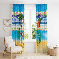 Polynesian Merry Christmas Window Curtain Funny Santa Beach Tropical Plant and Turtle - Polynesian Pride