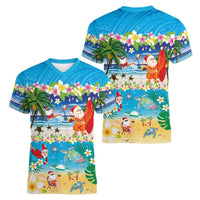 Polynesian Merry Christmas Women V-Neck T-Shirt Funny Santa Beach Tropical Plant and Turtle - Polynesian Pride