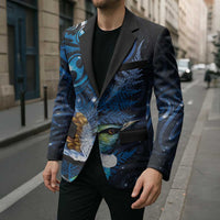 Aotearoa Matariki Blazer Maori Tribal with Silver Fern and Tui Bird Galaxy Style - Polynesian Pride