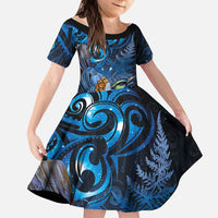 Aotearoa Matariki Family Matching Long Sleeve Bodycon Dress and Hawaiian Shirt Maori Tribal with Silver Fern and Tui Bird Galaxy Style - Polynesian Pride