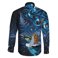 Aotearoa Matariki Family Matching Long Sleeve Bodycon Dress and Hawaiian Shirt Maori Tribal with Silver Fern and Tui Bird Galaxy Style - Polynesian Pride