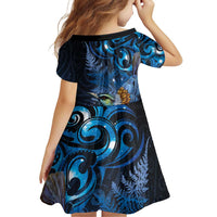 Aotearoa Matariki Family Matching Off Shoulder Short Dress and Hawaiian Shirt Maori Tribal with Silver Fern and Tui Bird Galaxy Style - Polynesian Pride