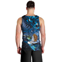 Aotearoa Matariki Men Tank Top Maori Tribal with Silver Fern and Tui Bird Galaxy Style - Polynesian Pride