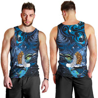 Aotearoa Matariki Men Tank Top Maori Tribal with Silver Fern and Tui Bird Galaxy Style - Polynesian Pride
