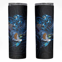 Aotearoa Matariki Skinny Tumbler Maori Tribal with Silver Fern and Tui Bird Galaxy Style - Polynesian Pride