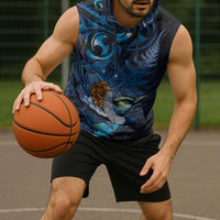 Aotearoa Matariki Sleeveless Hoodie Maori Tribal with Silver Fern and Tui Bird Galaxy Style - Polynesian Pride