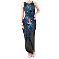 Aotearoa Matariki Tank Maxi Dress Maori Tribal with Silver Fern and Tui Bird Galaxy Style - Polynesian Pride