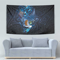 Aotearoa Matariki Tapestry Maori Tribal with Silver Fern and Tui Bird Galaxy Style - Polynesian Pride