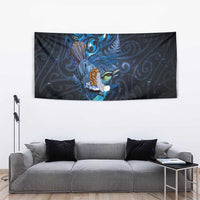 Aotearoa Matariki Tapestry Maori Tribal with Silver Fern and Tui Bird Galaxy Style - Polynesian Pride