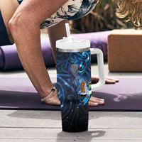 Aotearoa Matariki Tumbler With Handle Maori Tribal with Silver Fern and Tui Bird Galaxy Style - Polynesian Pride