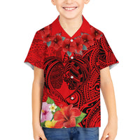 Personalised Hawaii Valentine Day Family Matching Short Sleeve Bodycon Dress and Hawaiian Shirt Couple Love Heart mix Hibiscus and Polynesian Tattoo LT03 Son's Shirt Red - Polynesian Pride