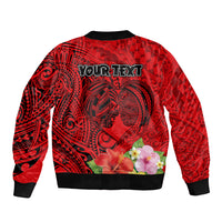 Personalised Hawaii Valentine Day Sleeve Zip Bomber Jacket Couple Love Heart mix Hibiscus and Polynesian Tattoo LT03 - Polynesian Pride