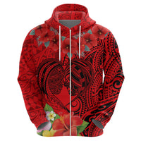 Personalised Hawaii Valentine Day Zip Hoodie Couple Love Heart mix Hibiscus and Polynesian Tattoo LT03 - Polynesian Pride