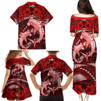 Polynesian Shark Valentine Day Family Matching Puletasi and Hawaiian Shirt Hibiscus and Tribal Tattoo Red Style LT03 - Polynesian Pride