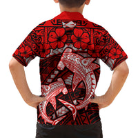 Polynesian Shark Valentine Day Family Matching Summer Maxi Dress and Hawaiian Shirt Hibiscus and Tribal Tattoo Red Style LT03 - Polynesian Pride