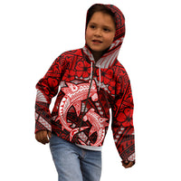 Polynesian Shark Valentine Day Kid Hoodie Hibiscus and Tribal Tattoo Red Style LT03 - Polynesian Pride