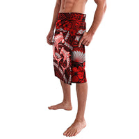 Polynesian Shark Valentine Day Lavalava Hibiscus and Tribal Tattoo Red Style LT03 - Polynesian Pride