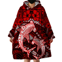 Polynesian Shark Valentine Day Wearable Blanket Hoodie Hibiscus and Tribal Tattoo Red Style LT03 - Polynesian Pride