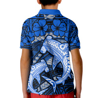 Polynesian Shark Valentine Day Kid Polo Shirt Hibiscus and Tribal Tattoo Blue Style LT03 - Polynesian Pride