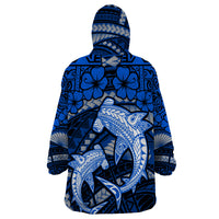 Polynesian Shark Valentine Day Wearable Blanket Hoodie Hibiscus and Tribal Tattoo Blue Style LT03 - Polynesian Pride