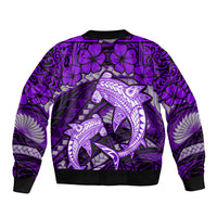 Polynesian Shark Valentine Day Bomber Jacket Hibiscus and Tribal Tattoo Purple Style LT03 - Polynesian Pride