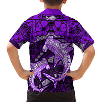 Polynesian Shark Valentine Day Family Matching Off Shoulder Short Dress and Hawaiian Shirt Hibiscus and Tribal Tattoo Purple Style LT03 - Polynesian Pride