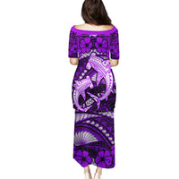 Polynesian Shark Valentine Day Puletasi Hibiscus and Tribal Tattoo Purple Style LT03 - Polynesian Pride