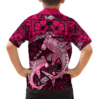 Polynesian Shark Valentine Day Family Matching Long Sleeve Bodycon Dress and Hawaiian Shirt Hibiscus and Tribal Tattoo Pink Style LT03 - Polynesian Pride