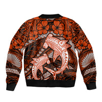 Polynesian Shark Valentine Day Bomber Jacket Hibiscus and Tribal Tattoo Orange Style LT03 - Polynesian Pride