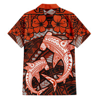 Polynesian Shark Valentine Day Family Matching Summer Maxi Dress and Hawaiian Shirt Hibiscus and Tribal Tattoo Orange Style LT03 - Polynesian Pride