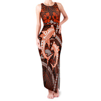 Polynesian Shark Valentine Day Family Matching Tank Maxi Dress and Hawaiian Shirt Hibiscus and Tribal Tattoo Orange Style LT03 Mom's Dress Orange - Polynesian Pride