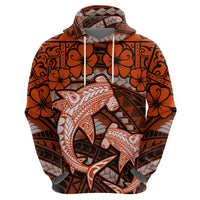 Polynesian Shark Valentine Day Hoodie Hibiscus and Tribal Tattoo Orange Style LT03 - Polynesian Pride