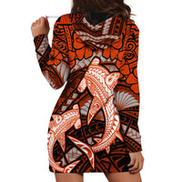 Polynesian Shark Valentine Day Hoodie Dress Hibiscus and Tribal Tattoo Orange Style LT03 - Polynesian Pride