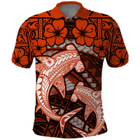Polynesian Shark Valentine Day Polo Shirt Hibiscus and Tribal Tattoo Orange Style LT03 Orange - Polynesian Pride