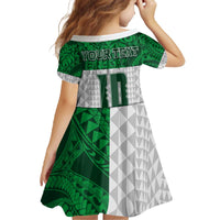 Custom Hawaii Volleyball-Kakau Motif Green Color Family Matching Off The Shoulder Long Sleeve Dress and Hawaiian Shirt