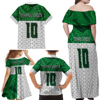 Custom Hawaii Volleyball-Kakau Motif Green Color Family Matching Off Shoulder Maxi Dress and Hawaiian Shirt