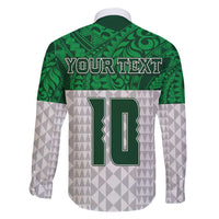 Custom Hawaii Volleyball-Kakau Motif Green Color Family Matching Off Shoulder Maxi Dress and Hawaiian Shirt