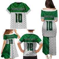 Custom Hawaii Volleyball-Kakau Motif Green Color Family Matching Puletasi and Hawaiian Shirt